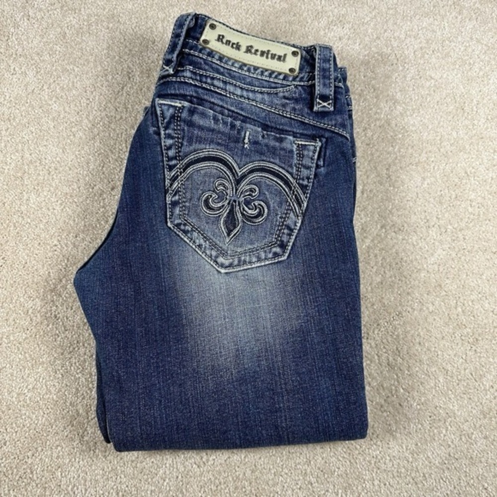 Rock Revival Capri Jeans Women 29‎ *28x19.5* Blue Denim Distressed